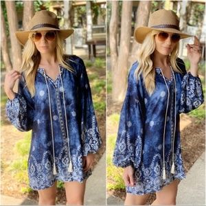 Infinity Raine Dresses - Navy Embroidered Mineral Wash Tunic Dress Infinity Raine Dresses - Navy Embroidered Mineral Wash Tunic Dress